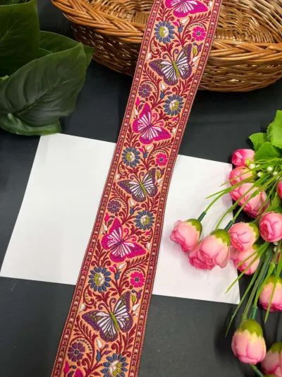 Butterfly Banarasi Traditional Zari Woven Lace Border - Multi 6